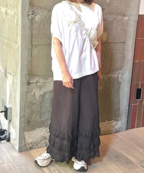 tシャツ スワイー天竺チュールリボン立体モチーフTシャツ レディース スワイー天竺チュールリボン立体モチーフTシャツ（Tシャツ
