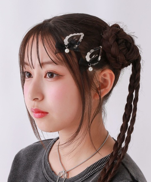 repipi armario(レピピ アルマリオ)の「リボンハート2Pパッチンピン(ヘアピン・キッズ・ホワイト系/ブラック系・FREE)」の6枚目の写真