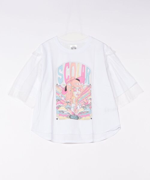152707：キノコ柄とアニメ風女の子チュール重ねTシャツ（Tシャツ