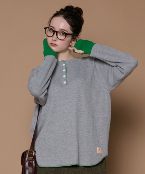 KRIFF MAYER Lady's Collection(クリフメイヤーレディースコレクション)の「ハニカムワッフルバイカラーロンT(Tシャツ/カットソー・レディース・カラフル/グレー/ナチュラル/ネイビー/チャコール・LARGE/MEDIUM)」の6枚目の写真