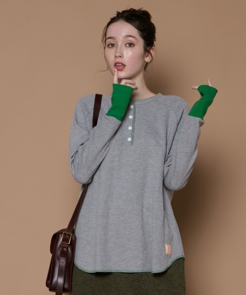 KRIFF MAYER Lady's Collection(クリフメイヤーレディースコレクション)の「ハニカムワッフルバイカラーロンT(Tシャツ/カットソー・レディース・カラフル/グレー/ナチュラル/ネイビー/チャコール・LARGE/MEDIUM)」の7枚目の写真