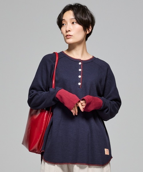 KRIFF MAYER Lady's Collection(クリフメイヤーレディースコレクション)の「ハニカムワッフルバイカラーロンT(Tシャツ/カットソー・レディース・カラフル/グレー/ナチュラル/ネイビー/チャコール・LARGE/MEDIUM)」の9枚目の写真