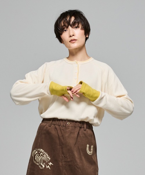 KRIFF MAYER Lady's Collection(クリフメイヤーレディースコレクション)の「ハニカムワッフルバイカラーロンT(Tシャツ/カットソー・レディース・カラフル/グレー/ナチュラル/ネイビー/チャコール・LARGE/MEDIUM)」の13枚目の写真