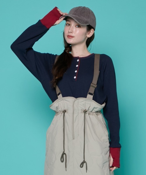 KRIFF MAYER Lady's Collection(クリフメイヤーレディースコレクション)の「ハニカムワッフルバイカラーロンT(Tシャツ/カットソー・レディース・カラフル/グレー/ナチュラル/ネイビー/チャコール・LARGE/MEDIUM)」の18枚目の写真