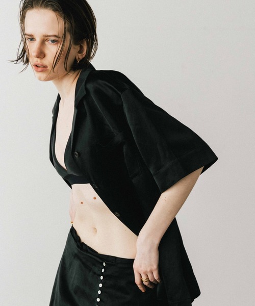 CREDONA（クレドナ）の「ACETATE LINEN SATIN SHIRTS/アセテートリーンサテンシャツ（シャツ/ブラウス・レディース・ブラック/ホワイト・FREE）」の22枚目の写真