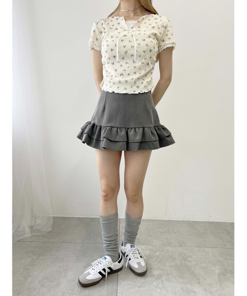 PHILLY(フィリー)の「【PHILLY】フラワーレイヤードメロウトップス(Tシャツ/カットソー・レディース・アイボリー/ピンク/グレー・FREE)」の6枚目の写真