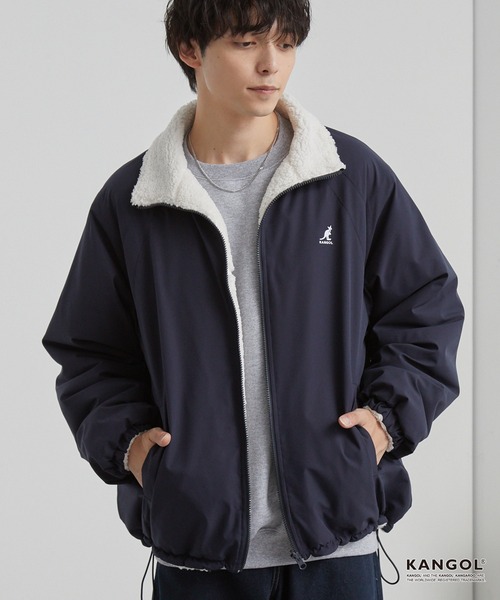 KANGOL（カンゴール）の「KANGOL/カンゴール 別注 ワンポイント ロゴ刺繍 2WAY リバーシブル ドロスト ボアブルゾン（ブルゾン・メンズ・ブラック/ライトグレー/ダークネイビー・L/M）」の9枚目の写真