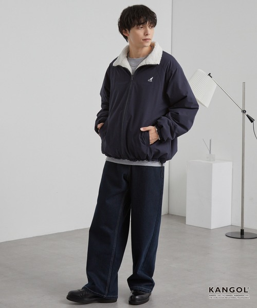 KANGOL（カンゴール）の「KANGOL/カンゴール 別注 ワンポイント ロゴ刺繍 2WAY リバーシブル ドロスト ボアブルゾン（ブルゾン・メンズ・ブラック/ライトグレー/ダークネイビー・L/M）」の15枚目の写真