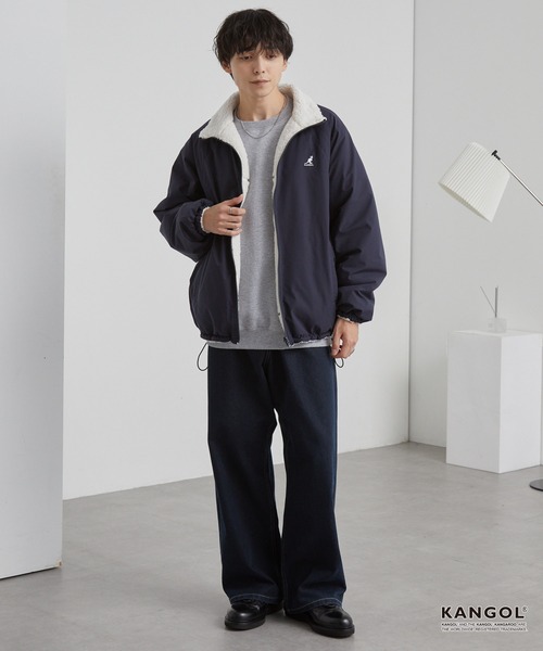 KANGOL（カンゴール）の「KANGOL/カンゴール 別注 ワンポイント ロゴ刺繍 2WAY リバーシブル ドロスト ボアブルゾン（ブルゾン・メンズ・ブラック/ライトグレー/ダークネイビー・L/M）」の16枚目の写真