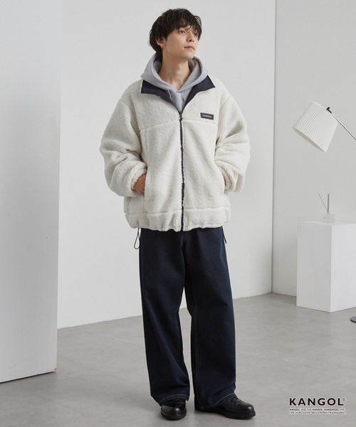 KANGOL（カンゴール）の「KANGOL/カンゴール 別注 ワンポイント ロゴ刺繍 2WAY リバーシブル ドロスト ボアブルゾン（ブルゾン・メンズ・ブラック/ライトグレー/ダークネイビー・L/M）」の13枚目の写真