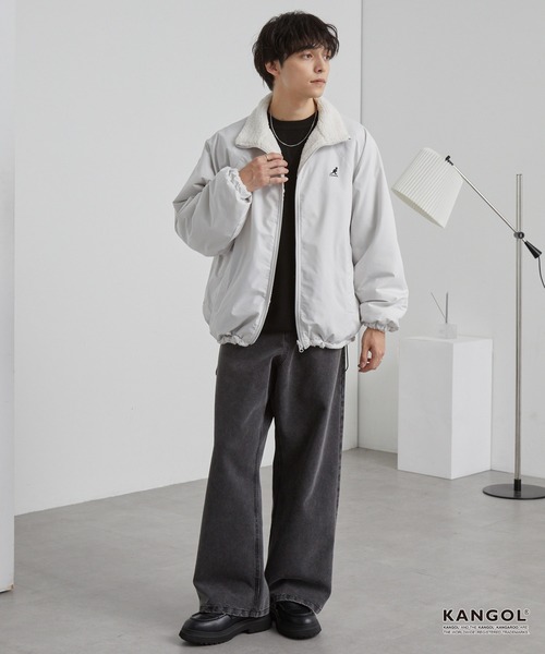 KANGOL（カンゴール）の「KANGOL/カンゴール 別注 ワンポイント ロゴ刺繍 2WAY リバーシブル ドロスト ボアブルゾン（ブルゾン・メンズ・ブラック/ライトグレー/ダークネイビー・L/M）」の19枚目の写真