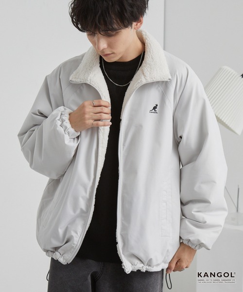 KANGOL（カンゴール）の「KANGOL/カンゴール 別注 ワンポイント ロゴ刺繍 2WAY リバーシブル ドロスト ボアブルゾン（ブルゾン・メンズ・ブラック/ライトグレー/ダークネイビー・L/M）」の20枚目の写真