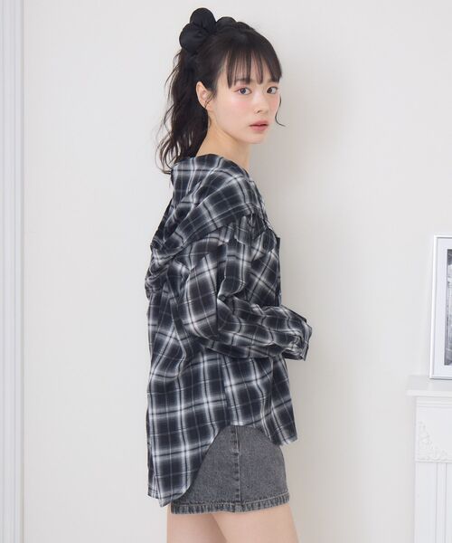 ブラウス シャツ シアーチェックフードシャツ レディース AZUL BY MOUSSY | シアーチェックフードシャツ (シャツ