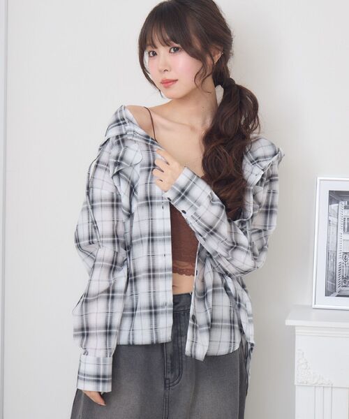 ブラウス シャツ シアーチェックフードシャツ レディース AZUL BY MOUSSY | シアーチェックフードシャツ (シャツ