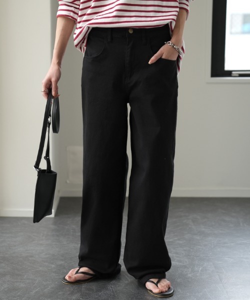 HUG.U（ハグユー）の「ストレッチコットンストレートパンツ（カーゴパンツ・レディース・ベージュ/ネイビー/ホワイト/ブラック/カーキ・S/M/L/LL）」の2枚目の写真