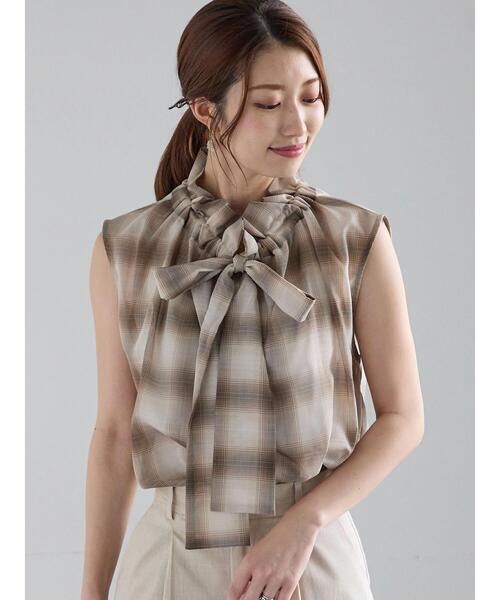 セール】チェックフリルボウタイブラウス（シャツ/ブラウス
