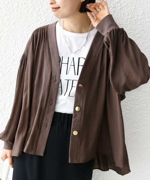 WEB限定】〈手洗い可能〉シアー Vネック フレア シャツ カーディガン