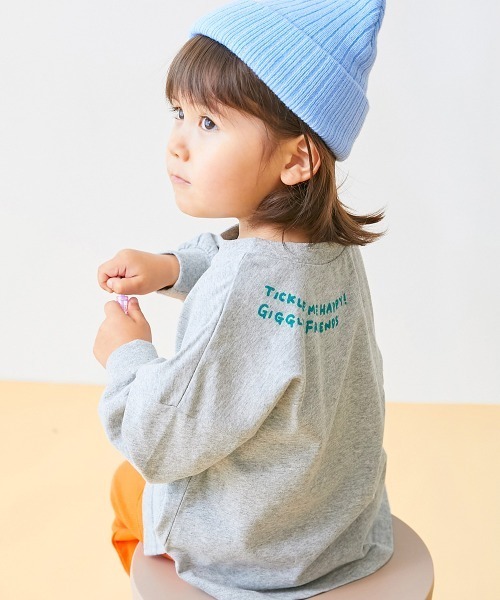 devirock（デビロック）の「【EN-JOY】どっちも前だから1人でお着替え カラフル 長袖Tシャツ ロンT（Tシャツ/カットソー・キッズ・グレー系1/ベージュ系1/ブラック系1/オレンジ系1/ピンク系2/ピンク系1/パープル系1/ベージュ系2/グリーン系1/ブルー系1/グリーン系2/ブルー系2・110cm/100cm/120cm/130cm/90cm/80ｃｍ）」の3枚目の写真