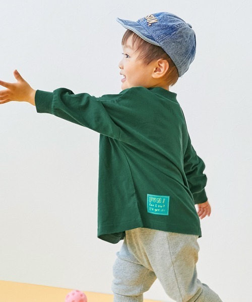 devirock（デビロック）の「【EN-JOY】どっちも前だから1人でお着替え カラフル 長袖Tシャツ ロンT（Tシャツ/カットソー・キッズ・グレー系1/ベージュ系1/ブラック系1/オレンジ系1/ピンク系2/ピンク系1/パープル系1/ベージュ系2/グリーン系1/ブルー系1/グリーン系2/ブルー系2・110cm/100cm/120cm/130cm/90cm/80ｃｍ）」の7枚目の写真