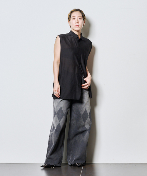 CITYSHOP（シティーショップ）の「OPPOSITE SHIRT VEST：シャツ（シャツ/ブラウス・レディース・ブラック/ホワイト・FREE）」の5枚目の写真