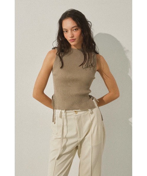 Side Ribbon High Neck Knit Top /サイドリボンタンク（タンク