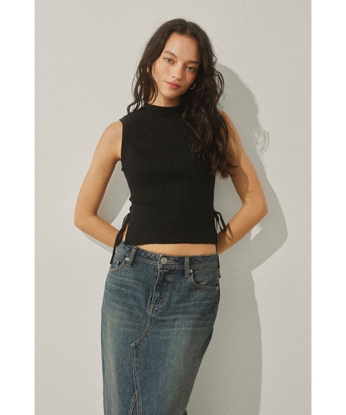 Side Ribbon High Neck Knit Top /サイドリボンタンク（タンク