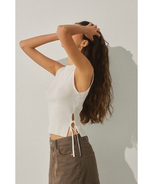 Side Ribbon High Neck Knit Top /サイドリボンタンク（タンク