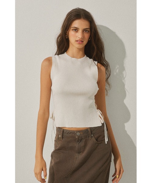 Side Ribbon High Neck Knit Top /サイドリボンタンク（タンク