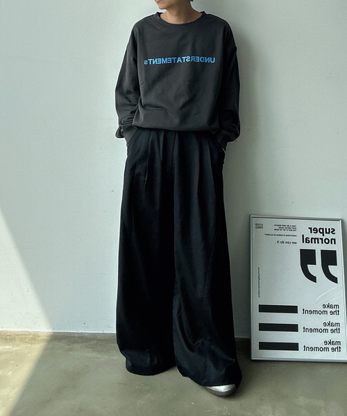 UNDERSTATEMENTs（アンダーステイトメント）の「【ユニセックス】切り替えワイドストレートスラックス（スラックス・メンズ・ブルー系その他/ブラック・SMALL/MEDIUM/LARGE）」の9枚目の写真