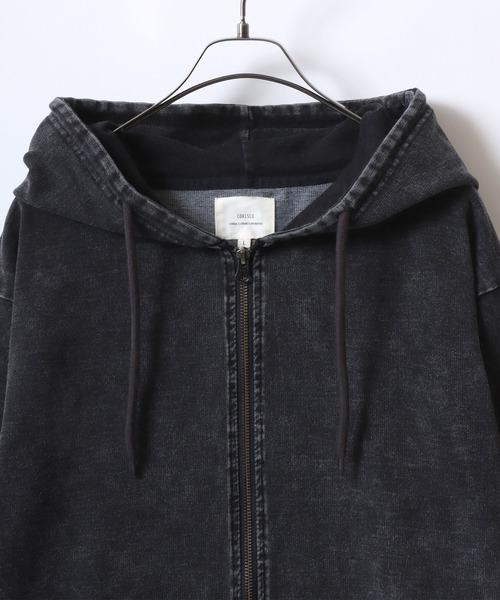 ANPAS（アンパス）の「Vintage Design Chemical Denim Zip Hoodie/【セットアップ対応】ケミカル加工 カットデニム ストレッチ スウェット フルジップ パーカー メンズ レディース（パーカー・メンズ・ブラック/ブルー・L/M/LL）」の3枚目の写真