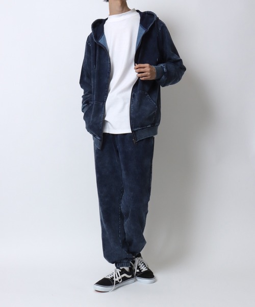 セール】Vintage Design Chemical Denim Zip Hoodie/【セットアップ