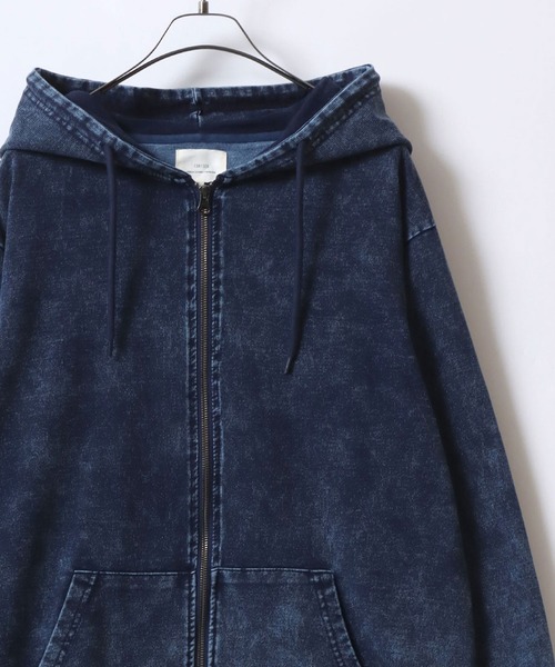 ANPAS（アンパス）の「Vintage Design Chemical Denim Zip Hoodie/【セットアップ対応】ケミカル加工 カットデニム ストレッチ スウェット フルジップ パーカー メンズ レディース（パーカー・メンズ・ブラック/ブルー・L/M/LL）」の14枚目の写真