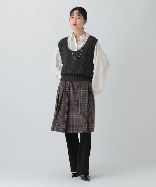 LEPSIM（レプシィム）の「ミドルチェックスカート　497398（スカート・レディース・ベージュ/チャコールグレー・FREE）」の8枚目の写真