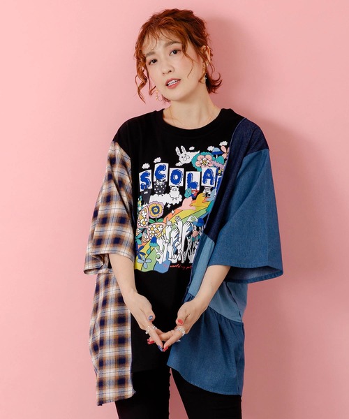 ScoLar（スカラー）の「153624：26周年スタート柄 チェック×デニム切替