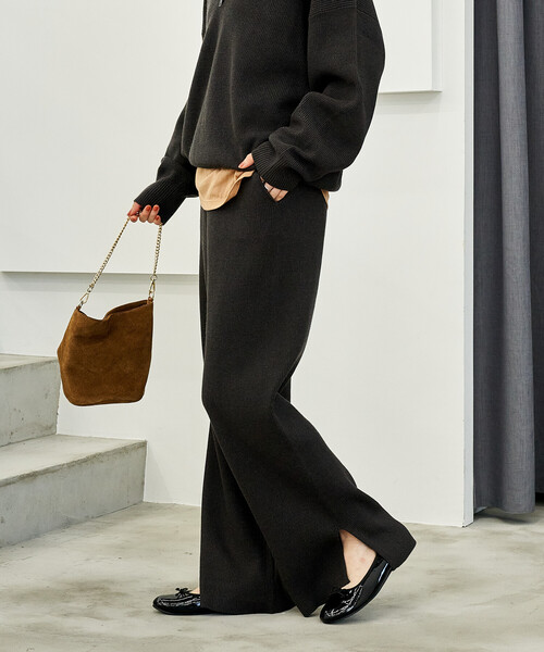 セール】＜マシーンウォッシャブル＞シルク入り リブニットパンツ