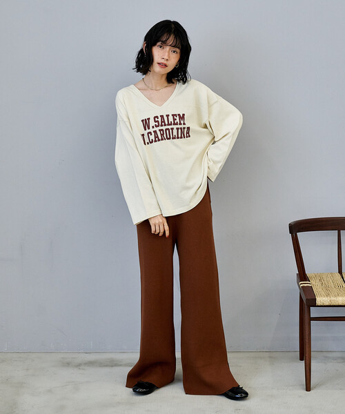 FREAK'S STORE(フリークスストア)の「<マシーンウォッシャブル>シルク入り リブニットパンツ/セットアップ対応(その他パンツ・レディース・ネイビー/オフホワイト/キャメル/チャコール・フリ-)」の5枚目の写真