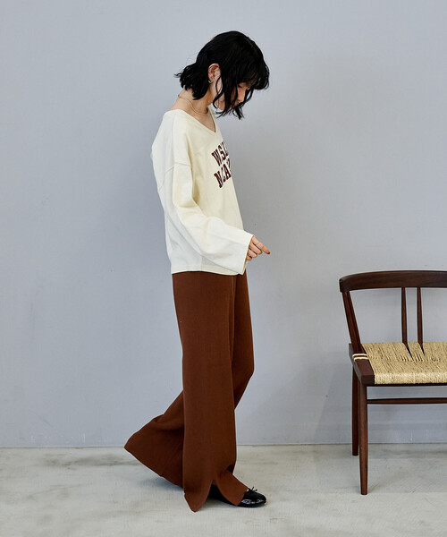 FREAK'S STORE(フリークスストア)の「<マシーンウォッシャブル>シルク入り リブニットパンツ/セットアップ対応(その他パンツ・レディース・ネイビー/オフホワイト/キャメル/チャコール・フリ-)」の6枚目の写真