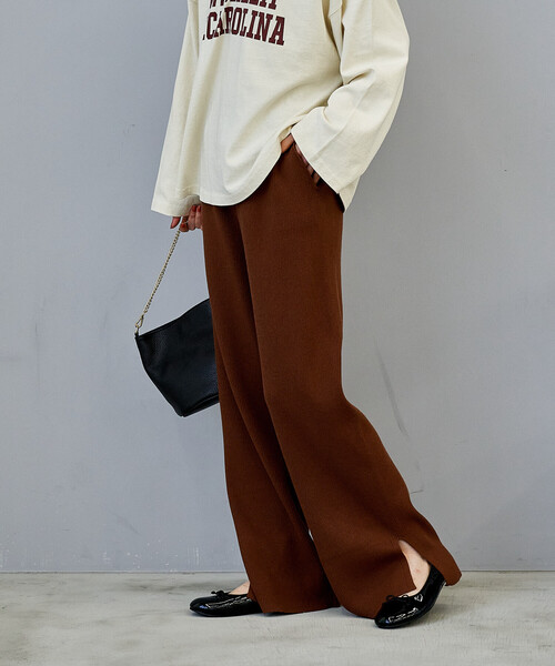 FREAK'S STORE(フリークスストア)の「<マシーンウォッシャブル>シルク入り リブニットパンツ/セットアップ対応(その他パンツ・レディース・ネイビー/オフホワイト/キャメル/チャコール・フリ-)」の9枚目の写真