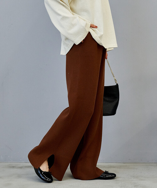 FREAK'S STORE(フリークスストア)の「<マシーンウォッシャブル>シルク入り リブニットパンツ/セットアップ対応(その他パンツ・レディース・ネイビー/オフホワイト/キャメル/チャコール・フリ-)」の10枚目の写真