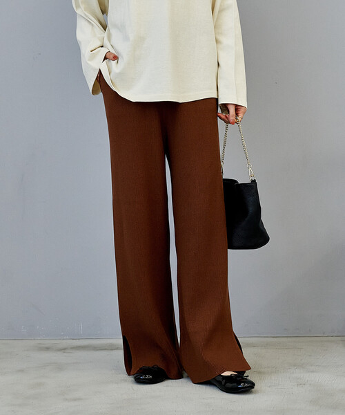 FREAK'S STORE(フリークスストア)の「<マシーンウォッシャブル>シルク入り リブニットパンツ/セットアップ対応(その他パンツ・レディース・ネイビー/オフホワイト/キャメル/チャコール・フリ-)」の11枚目の写真