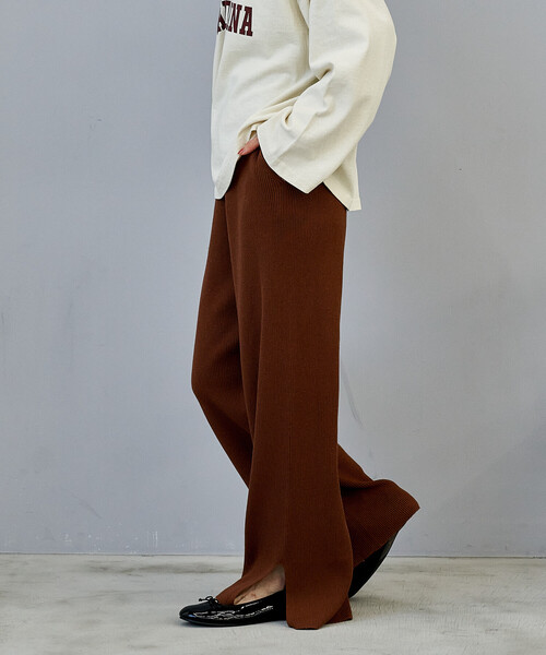 FREAK'S STORE(フリークスストア)の「<マシーンウォッシャブル>シルク入り リブニットパンツ/セットアップ対応(その他パンツ・レディース・ネイビー/オフホワイト/キャメル/チャコール・フリ-)」の12枚目の写真