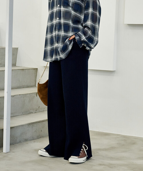 FREAK'S STORE(フリークスストア)の「<マシーンウォッシャブル>シルク入り リブニットパンツ/セットアップ対応(その他パンツ・レディース・ネイビー/オフホワイト/キャメル/チャコール・フリ-)」の18枚目の写真