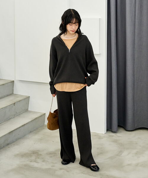 マシーンウォッシャブル＞シルク入り リブニットパンツ/セットアップ