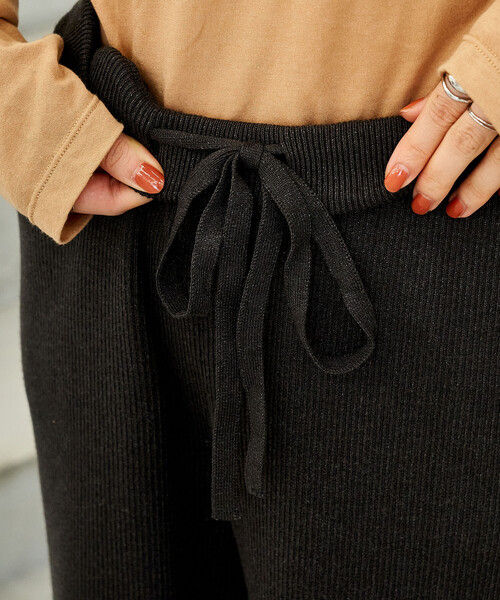 マシーンウォッシャブル＞シルク入り リブニットパンツ/セットアップ