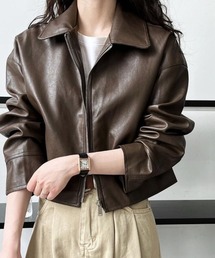 semplice（センプリチェ）の「ショート丈 シンプルデザイン レザージャケット（ライダースジャケット）」