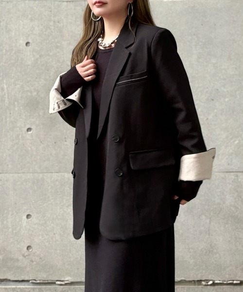 LAULEN（ローレン）の「stitch double breasted jacket /ステッチダブルブレストジャケット（テーラードジャケット・レディース・ブラウン/ブラック/テラコッタ/チャコールグレー・FREE）」の2枚目の写真