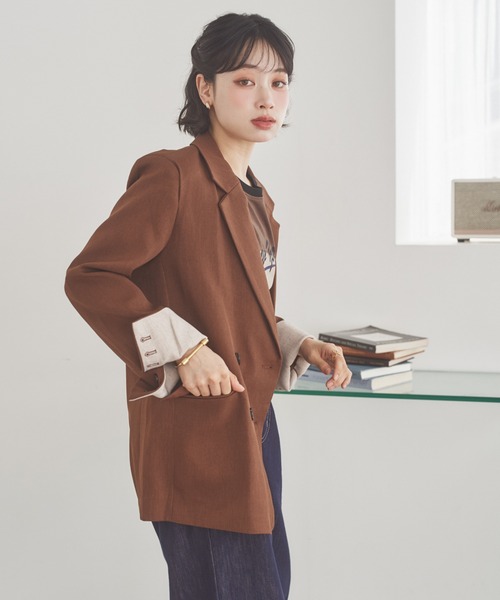 LAULEN（ローレン）の「stitch double breasted jacket /ステッチダブルブレストジャケット（テーラードジャケット・レディース・ブラウン/ブラック/テラコッタ/チャコールグレー・FREE）」の16枚目の写真