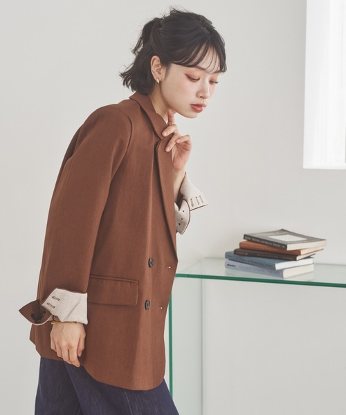 LAULEN（ローレン）の「stitch double breasted jacket /ステッチダブルブレストジャケット（テーラードジャケット・レディース・ブラウン/ブラック/テラコッタ/チャコールグレー・FREE）」の7枚目の写真