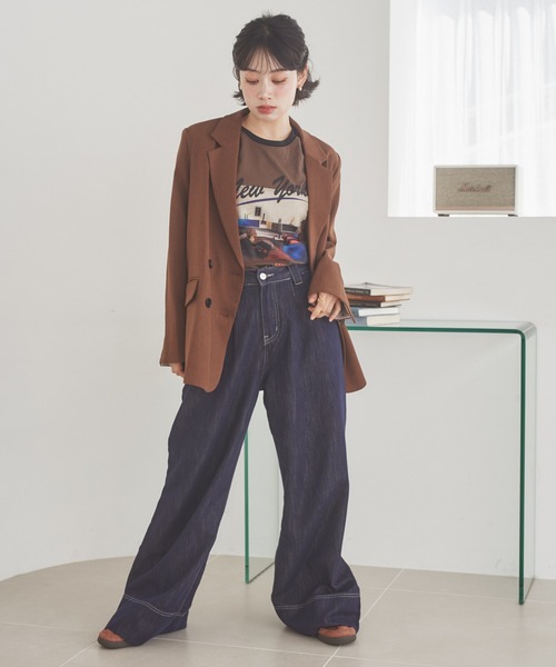 LAULEN（ローレン）の「stitch double breasted jacket /ステッチダブルブレストジャケット（テーラードジャケット・レディース・ブラウン/ブラック/テラコッタ/チャコールグレー・FREE）」の13枚目の写真