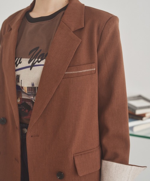 LAULEN（ローレン）の「stitch double breasted jacket /ステッチダブルブレストジャケット（テーラードジャケット・レディース・ブラウン/ブラック/テラコッタ/チャコールグレー・FREE）」の14枚目の写真